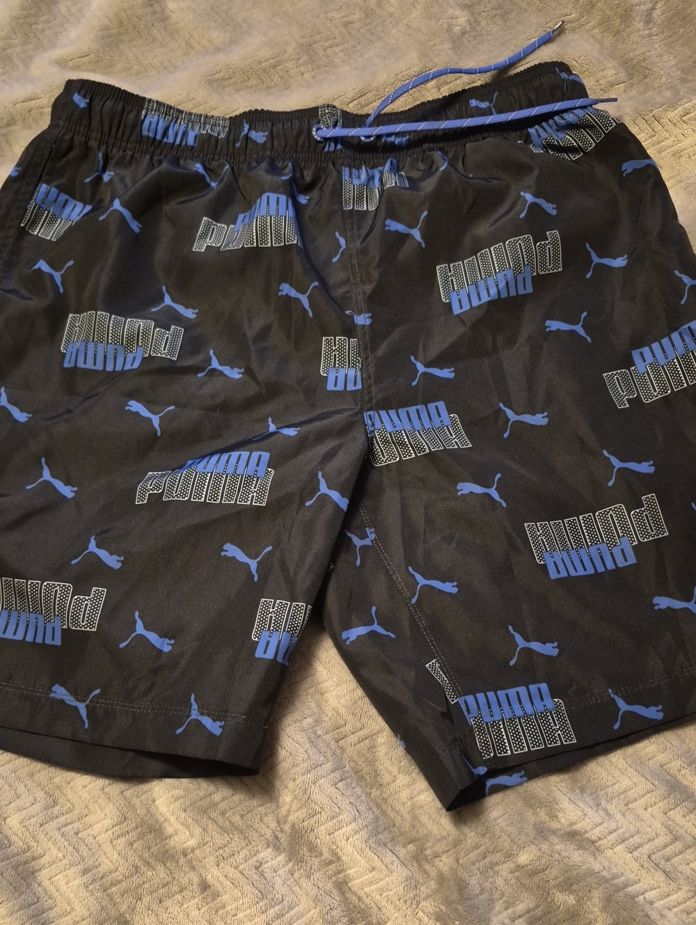 Puma Black Swim Trunks with Blue Logo Print
